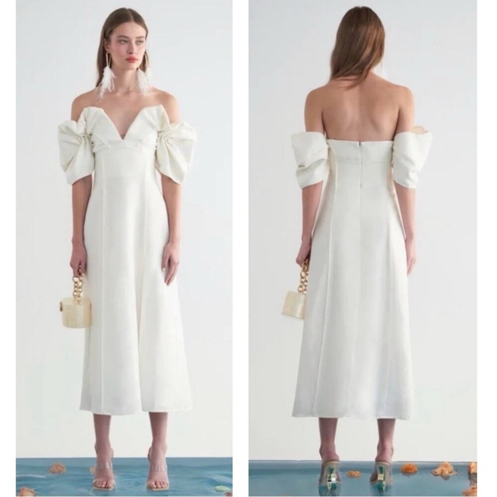 Cult Gaia White Off-Shoulder Midi Dress